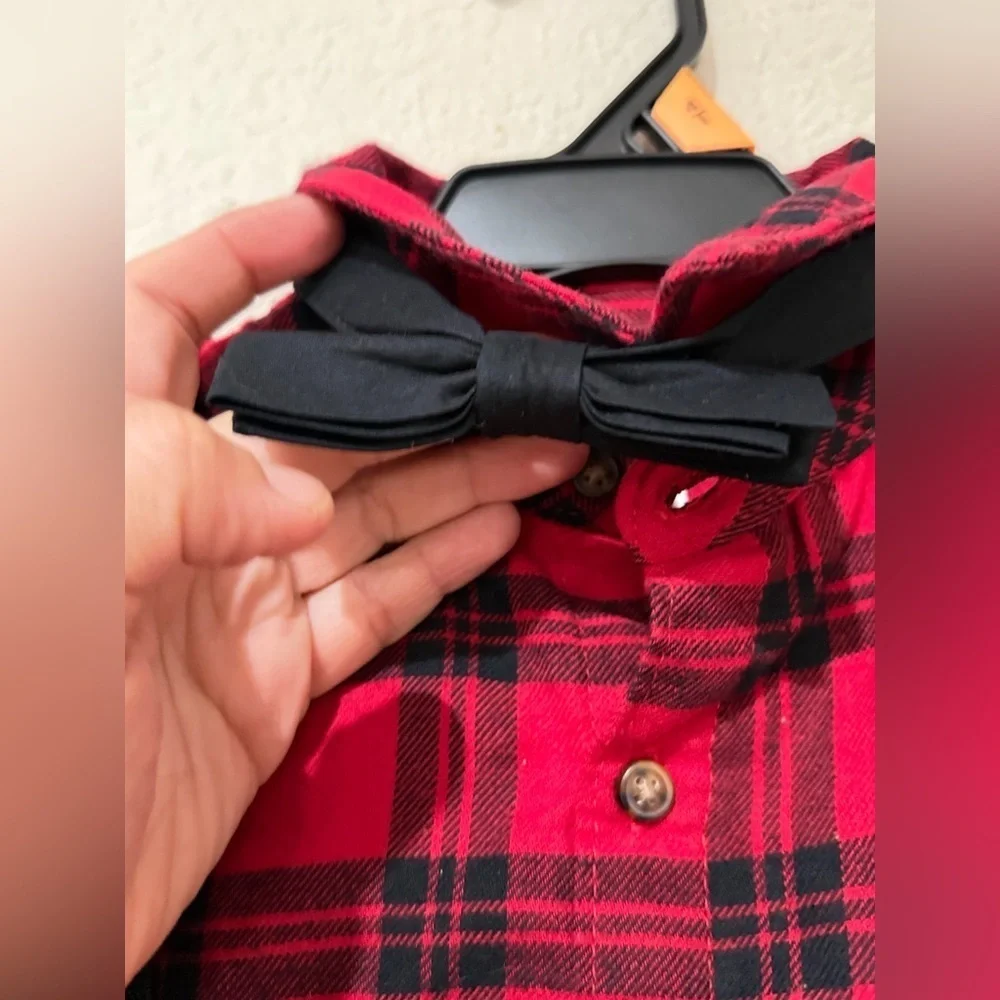 Carter's baby boy's red plaid shirt and black suspender pants outfit set. 3T